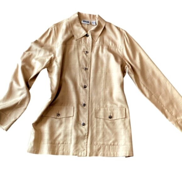Chico's Design Button Up 100% Silk Shirt Sz 1 (M/8) Beige-Gold #315N - Picture 3 of 8